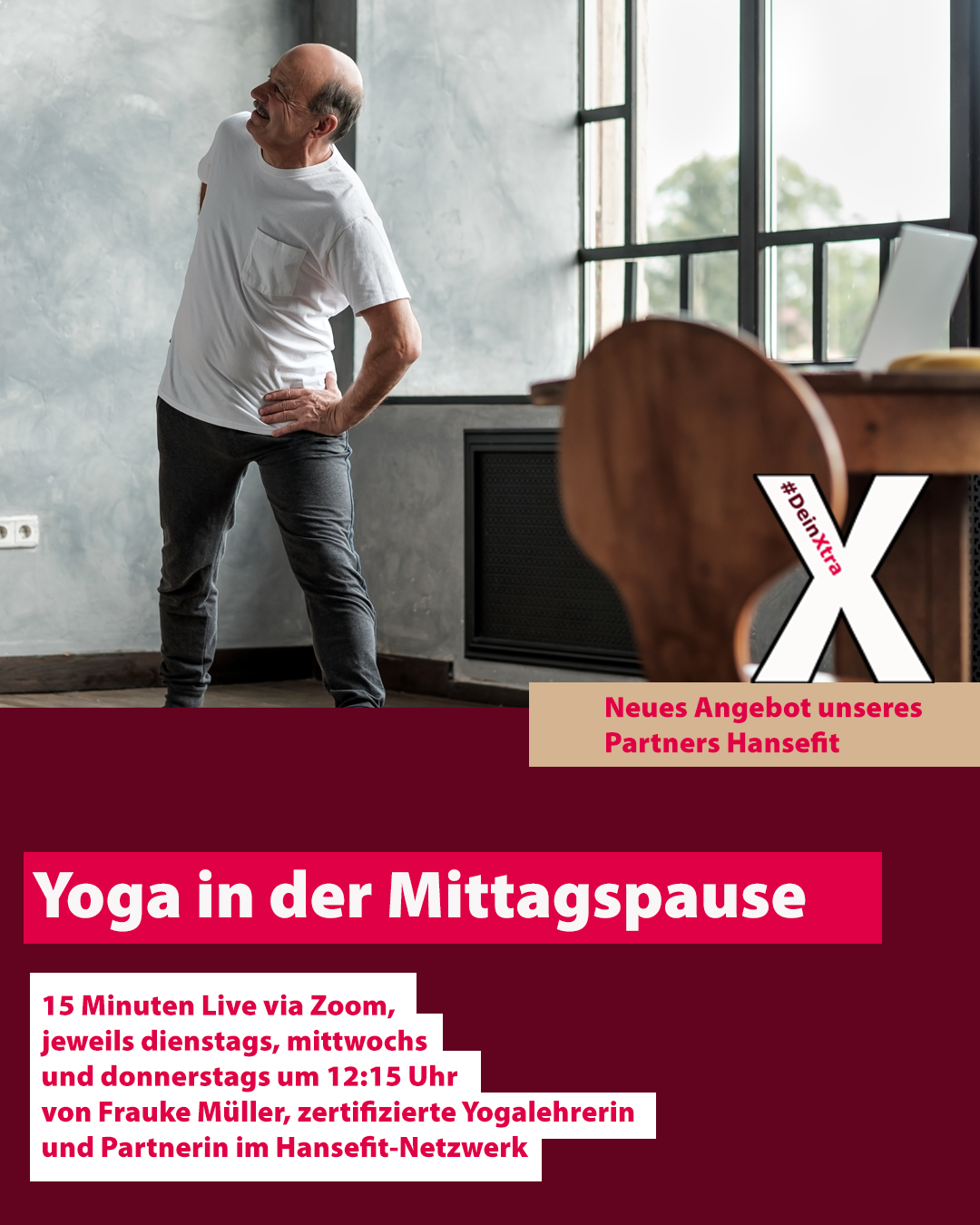 © AdobeStock: Viktor Koldunov #DeinXtra Yoga in der Mittagspause © AdobeStock: Viktor Koldunov