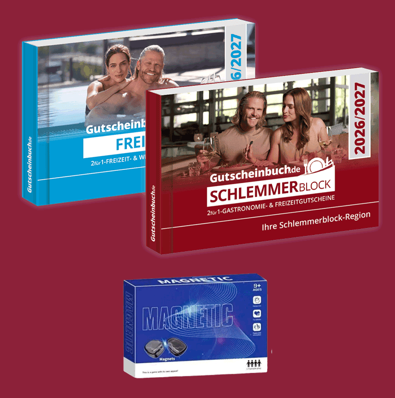 Unter allen Einsender*innen, die alle Fragen richtig beantwortet haben, verlosen wir: 3 x Schlemmer- oder Freizeitblöcke1 (Du hast die Wahl - weitere Infos hier) 2 x Magnet-Spiele 1 x Yoga Matte